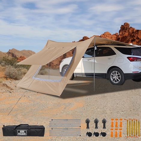 3x5 Camping Awning for Van Caravan Canopy Waterproof and Anti-UV Tailgate Shelter Solar Camping Tarp with Pole (Brown, 3x5m) (1/5)