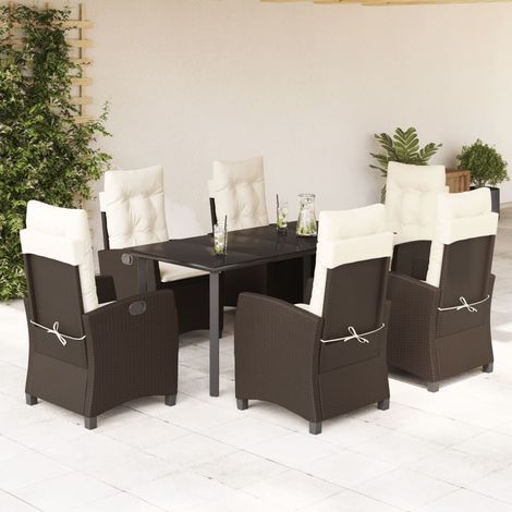 7-tlg. Garten-Essgruppe mit Kissen Braun Poly Rattan (1/5)