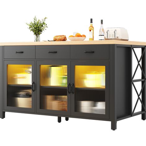 Isola cucina 150x80x90 cm in MDF e metallo nero e naturale con LED - CHICFURN (1/5)