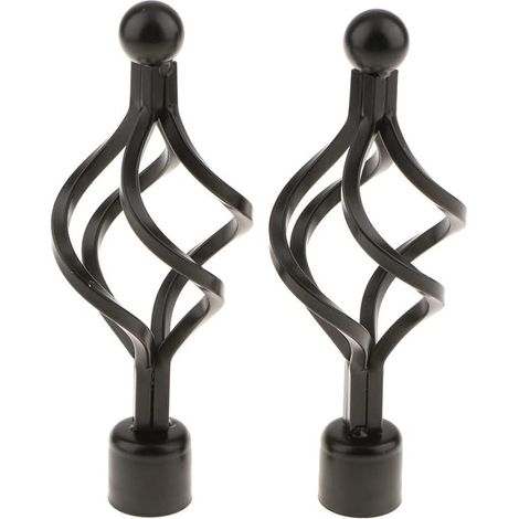 Paire Embout de Tringle à Rideau Métal Décoration pour Rideau de Fenêtre 22mm, Type 2 - Noir (1/4)