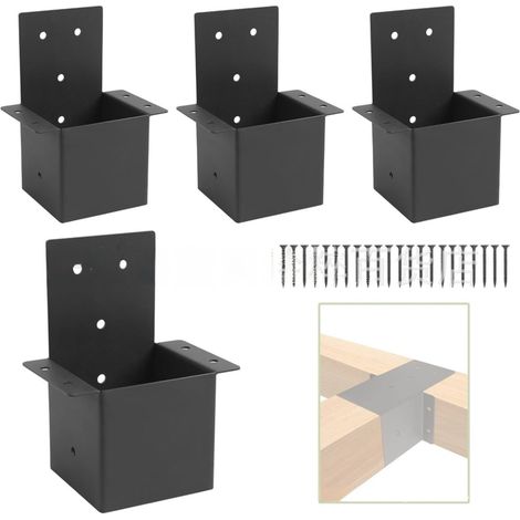 Pergola-Wandmontageset aus verzinktem Stahl mit Schrauben, Pavillon-Säulenverbinder für Holzpfosten, wetterfestes schwarzes Finish, 11 x 9 x 7 cm (4 Stück)