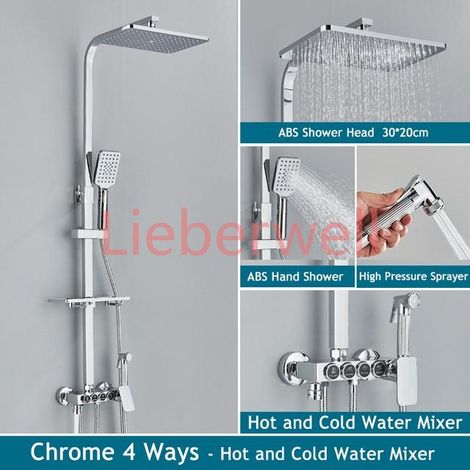 Ensemble de douche de salle de bains numérique chromé, pomme de douche de pluie de 12 pouces, robinet de salle de bains chaud et froid en laiton, système de douche thermostatique intelligent (1/4)