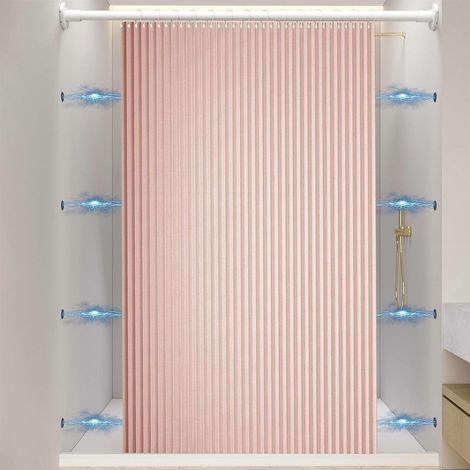 Rideau de Douche Pliable Aimantée avec Crochets, Rideau de Douche Imperméable Anti Moisissure, Rideau de Douche Lin pour Salle de Bain, Rose, 200x200cm (1/2)