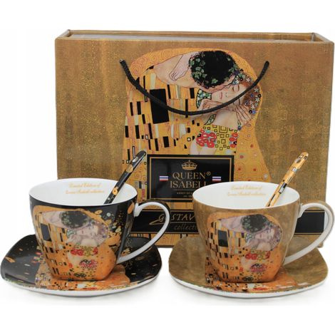 Coffret cadeau de 2 tasses en porcelaine Klimt « Le Baiser » (2 x 250 ml).