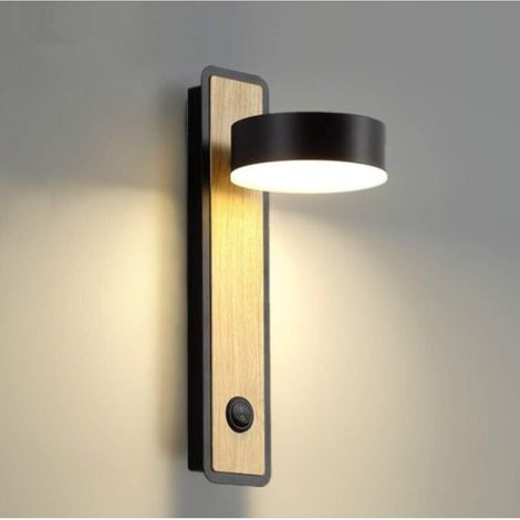 LED Wandleuchte Wandleuchten Innenbeleuchtung Holz Wandlampe für Schlafzimmer Wohnzimmer Büro Flur, 350° Einstellbar (Schwarz) - RW