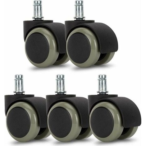 Ruote per sedia da ufficio KZQ - Confezione da 5 - Ruote di ricambio da 11/50 mm - Base silenziosa per pavimenti duri - Grigio (1/5)