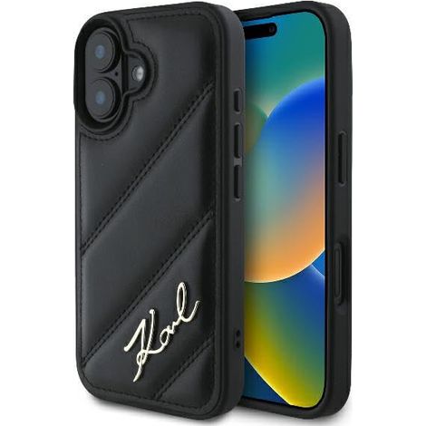 Coque rigide en cuir noir/noir pour iPhone 16 Pro 6,3" BMW BMHCP16LSLLBK, estampée à chaud.