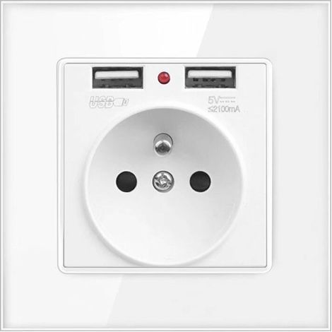 Wall-mounted electrical outlet with dual USB ports - Charger for iPhone/Android (French plug) (1/5)