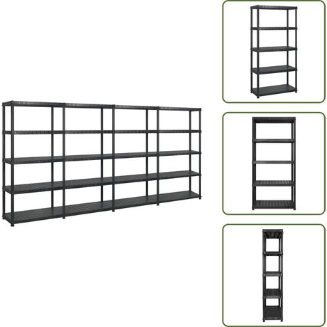 Étagère de rangement à 5 niveaux Noir 366x45,7x185 cm Plastique - Étagère De Rangement - Étagère Industrielle - Stockage Industriel - Meuble De Rangement - Étagère Métallique (1/5)