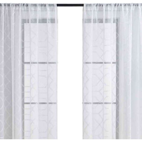 Rideaux en Voile Blanc Brodé à Motif Floral Style Ferme - à Oeillets - 52x84 Pouces (132x213cm) - pour Séjour ou Chambre - Lot de 2