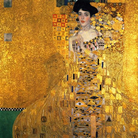 Tableau connu doré & jaune | Tableau original femme en robe | Tableau sur toile multicolore idéal chambre adulte & salon 0,5 x 0,5 m (1/2)