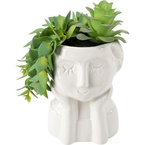 Plante succulente artificielle dans un pot en céramique - Plantes artificielles pour salle de bain, étagère, cuisine, terrasse, plante artificielle - Décoration moderne pour salon, balcon (1/5)