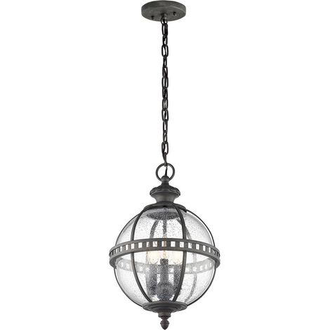 Elstead Halleron - Luminaire suspendu extérieur à 3 ampoules Globe, gris clair IP44, E14 (1/5)