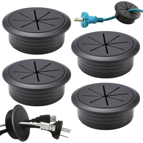 4 Pièces Passe Cable Bureau, 60mm Passe Câble en Plastique Flexibles, Noir Passe-Câbles Ronds Résistantes, Conception en Forme de Croix, pour Bureaux, Tables D'ordinateurs, Postes de Travail (1/5)