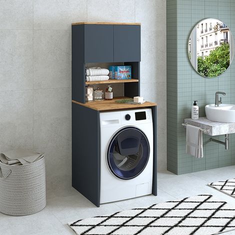 Eco Washing Machine Cabinet with Upper Storage, Oak  Effect and Anthracite (1/5)