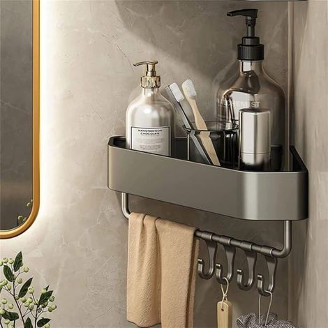 Étagères de Salle de Bain - - Lot de 2 - Aluminium - Sans Perçage - 23.5×23.7×45cm (1/4)