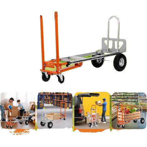 Carro de mano, aleación de aluminio, capacidad de carga de 340 kg, 114,5 cm de longitud, ruedas antipinchazos, diseño multiusos. (1/5)