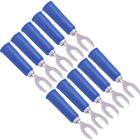 Packung mit 10 Y-förmigen Bananensteckern, 6 mm, U-förmig, hochdruckbeständig, für elektronische und industrielle Geräte (blau). (1/5)