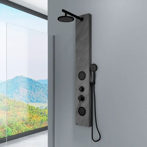 Panneau de douche 150 x 22 cm en acier inoxydable effet béton à 3 fonctions avec pommeau et flexible Bigar (1/4)