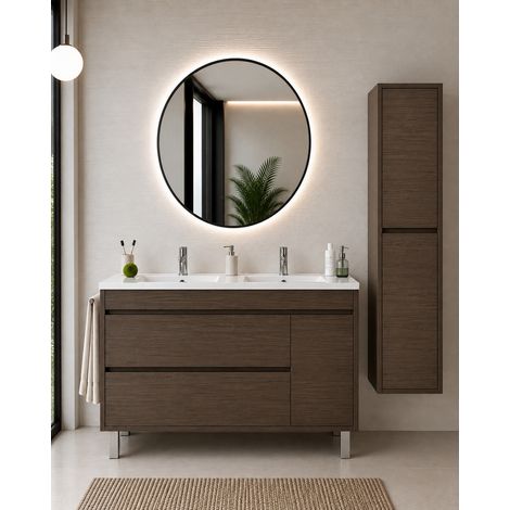 Mueble de baño con lavabo ORIGENBATH CAPRERA sin espejo 120x45 cm 2 senos fresno tea con columna (1/5)