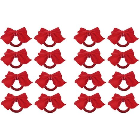 16 ronds de serviette à nœud rouge - Ronds de serviette de Noël en velours - Parfaits pour décorer une table lors d'un dîner de fête de Noël JG (1/5)