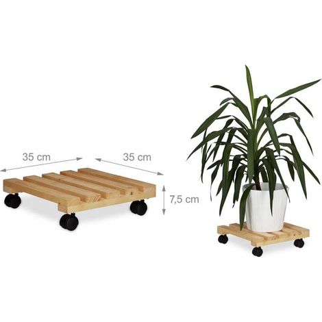 Carrello portatutto/portavaso con ruote in legno naturale 35x35cm