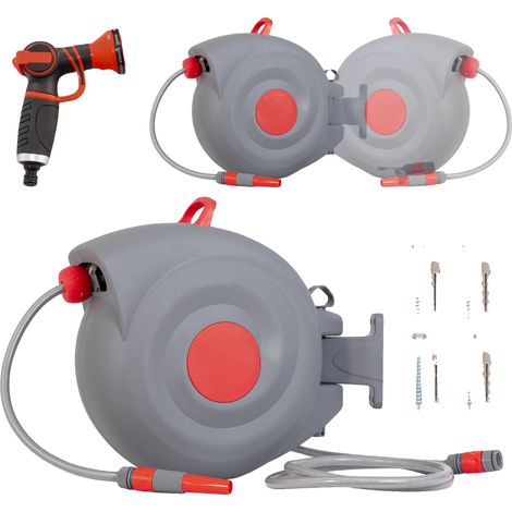Enrollador de manguera de jardín, 30 m de longitud, 9 funciones de boquilla de pulverización, rotación de 180°, resistente a los rayos UV y a las heladas. (1/5)