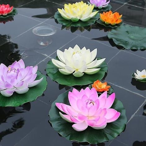 Ecleanfy - Grand lot de nénuphars artificiels flottants, 10 cm, lotus Eva, décoration pour femmes - Parfait 10 cm (1/5)