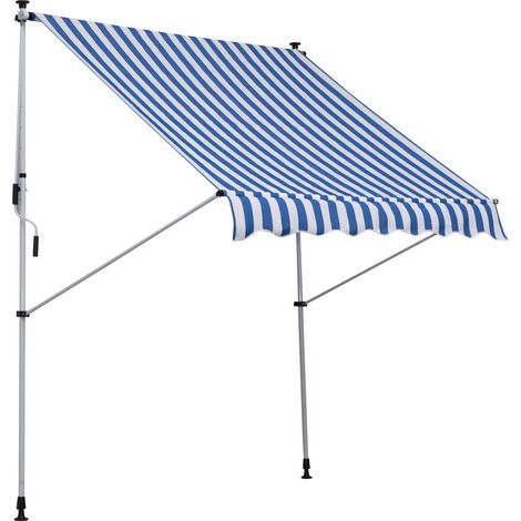 Store banne à fixation par pince avec manivelle, réglable en hauteur, à bras articulés, résistant aux salissures et aux intempéries, pour balcon, 150 cm de large, terrasse, balcon ou véreta, bleu et b