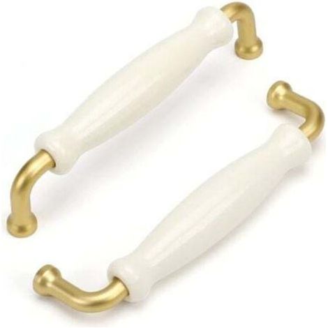 Lot de 10 Poignee de Meuble Cuisine Poignée Meuble Poignée Vintage Poignée Commode Poignée Blanche Poignée Placard Poignée Porcelaine Entraxe 128mm (1/4)