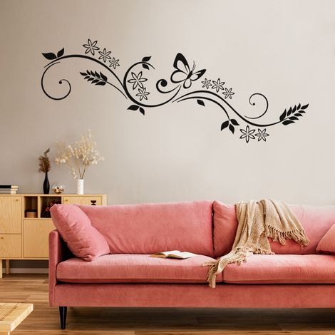 Sticker Mural - Fleurs Papillon - 17x60 cm - Noir (1/3)