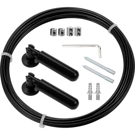 Câble de rideau en acier inoxydable 5m - Kit fixation murale - Fil métallique pour rideaux, linge à linge, accrochage tableaux et décoration intérieure (1/5)