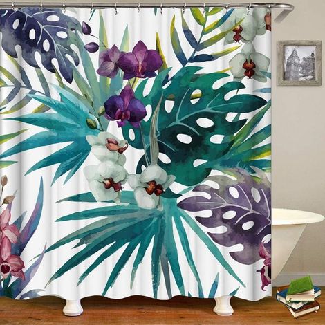 180x200cm Feuilles Violet Rideau de Douche Rideaux de Salle de Bain, Imperméable Tissu Lavable Polyester 3D Plante Impression Numérique Art Décorations Rideau avec 12 Crochets (1/5)