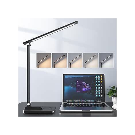 Lampada da scrivania con 15 modalità di illuminazione, dimmerabile con 500 lumen, nera, regolabile, adatta per lo studio o come lampada da comodino [Classe di efficienza energetica F] (1/5)