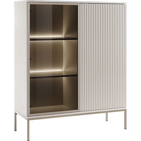 Vetrina 2 ante con LED in MDF e Vetro fumé Beige e Nero OVILA