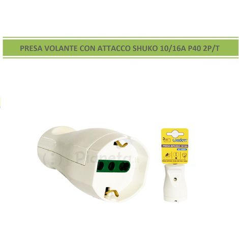 Presa elettrica volante grande schuko16A 2P/T uscita cavo assiale bianco 250V per prolunga (1/5)