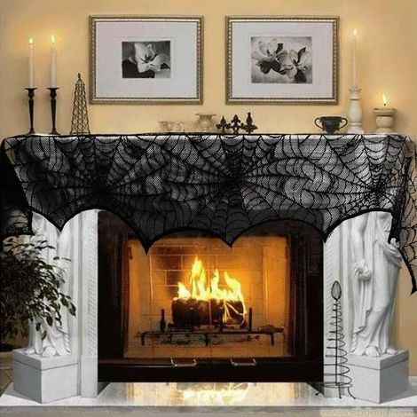 Halloween-Mantelüberwurf – Weißes Spinnennetz aus Spitze – Für Kamin, Veranda, Tür oder Außenbereich – 45 x 249 cm – 1 Stück (1/5)