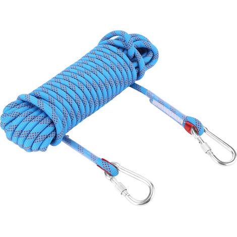 Corde de parachute 12mm résistante avec mousqueton, corde d'escalade solide bleu 20 mètres (1/5)