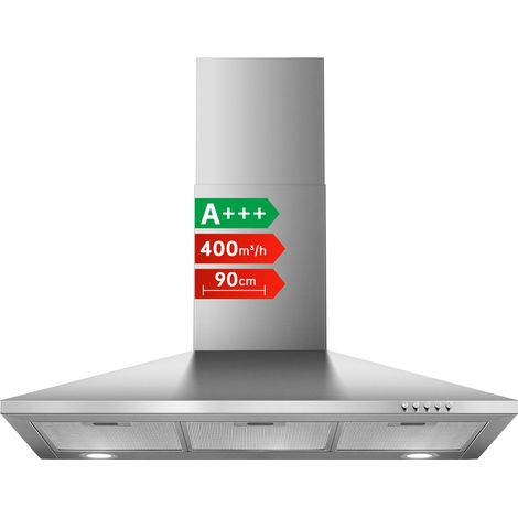 Hotte Aspirante 90cm, A+++,450m³/h, Évacuation/Recyclage, 3 Vitesses,Inox, Éclairage LED (1/5)