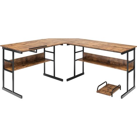 COSTWAY Escritorio Esquinero 170+150cm, Escritorio L con 2 Formas Divididas, Mesa de Dibujo Inclinable, Mesa Gaming L Grande con 2 Estantes Inferiores y Soporte (Espresso)