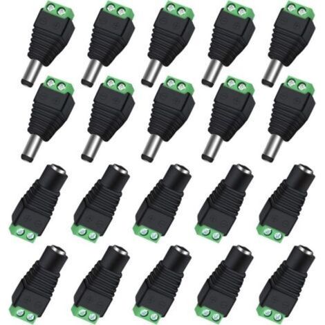 Lot de 10 Paires de connecteurs d'alimentation BNC/DC mâles et Femelles 2,1 x 5,5 mm pour caméra de vidéosurveillance/Bande LED