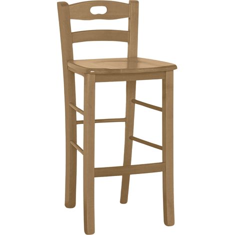 Hocker aus Holz h66cm mit Rückenlehne mit Griff und Sitz aus massivem hellem Nussbaum