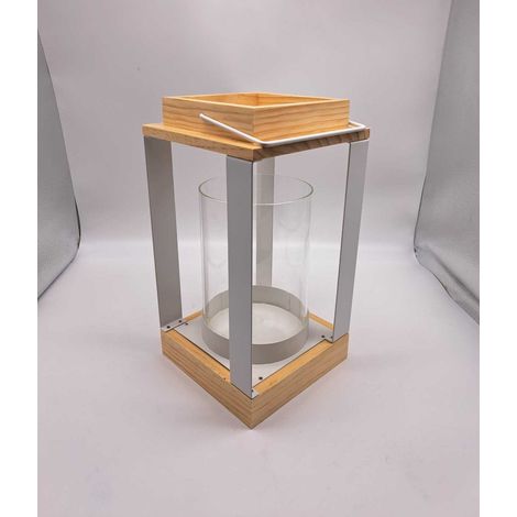 BONTURI CASA HOME DECORATION Lanterna Metallo Legno H 29 Cm 15,5 x 15,5 Cm White