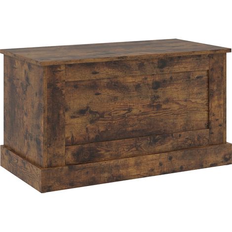Coffre de rangement en bois brun rustique 80x40x45 cm, boîte à jouets avec charnière de sécurité, idéal pour salon (1/5)