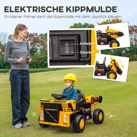 Camion-benne électrique enfant, 3-6 km/h, véhicule à pédales, caisse basculante, éclairage et son, pour petits de 3 à 5 ans (1/4)