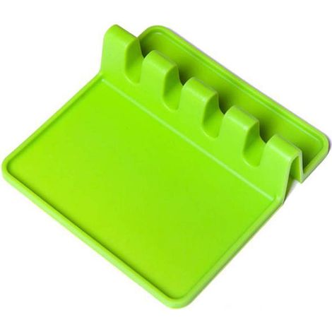 Confezione da 2 portaposate in silicone con tappetini antigoccia resistenti alle alte temperature, porta cucchiai per piano cottura e cucina, colore verde. (1/5)