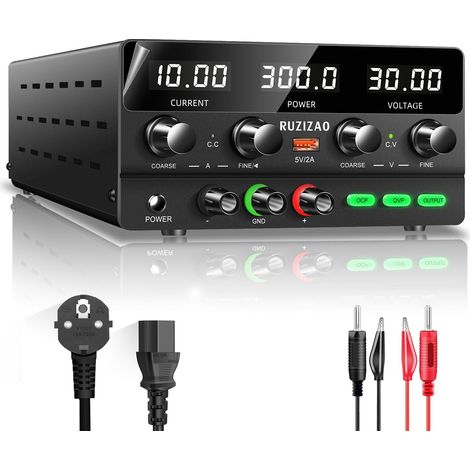 Alimentation de Laboratoire 30V 10A DC Bloc d'alimentation Réglable, Affichage LED, Bouton de l'encodeur OCP, OVP, Commutateur de Sortie, Alimentation Reglable Stabilisée (1/5)