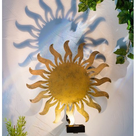 Solar Wandleuchte Sonne im antik bronze Look - Ø 30 cm - LED Garten Deko Wand Beleuchtung