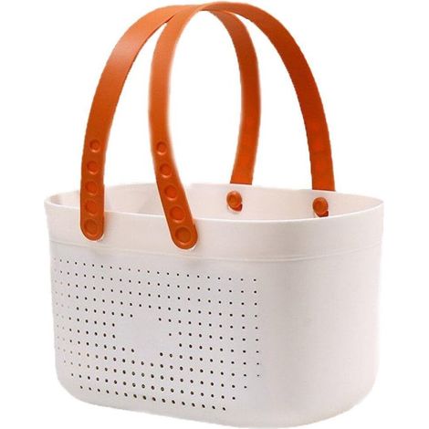 Cesta de ducha portátil de plástico con asas y fondo perforado, ideal para guardar cosas en el baño o el aseo.