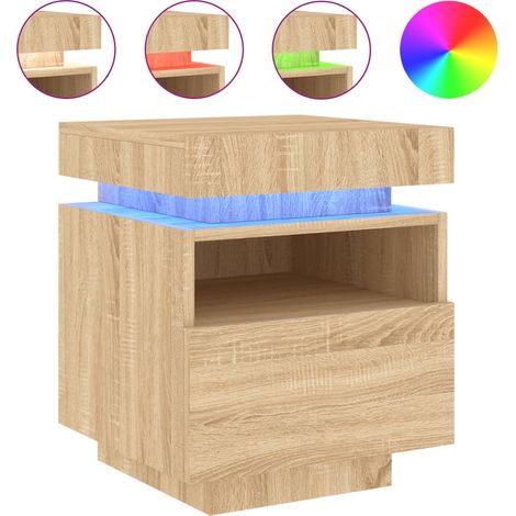 Comodino con cassetto e LED 40 x 39 x 48,5 cm in MDF color rovere DEC032831